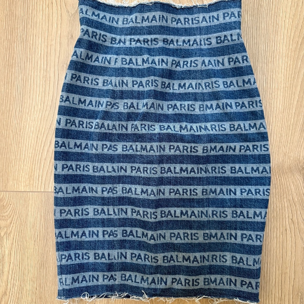 Balmain all over logo-printed denim skirt